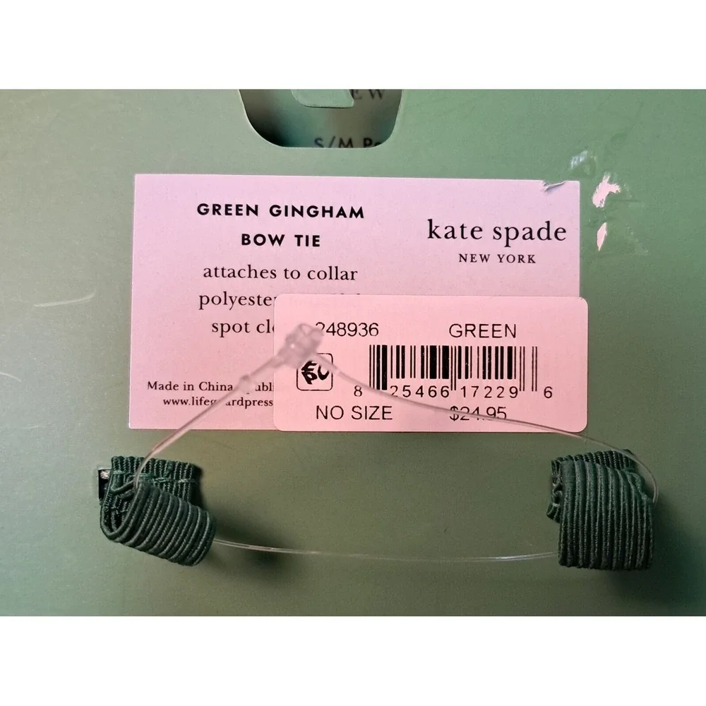 Kate Spade Dog Bowtie, Green and White, One Size